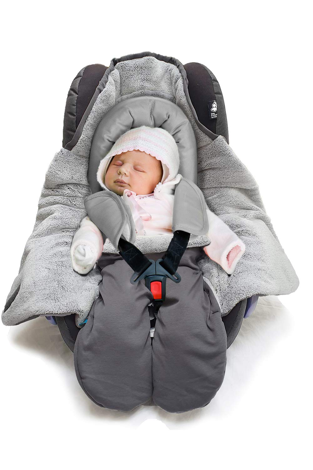 Wallaboo Universal Swaddling Blanket for Baby Seat, Car Seat, e.g. for Maxi-Cosi,Römer, for Pushchairs, Buggies or Cots, Faux Fur and Cotton, 96 x 90 cm, 0-12 Months, Colour: Grey / Grey