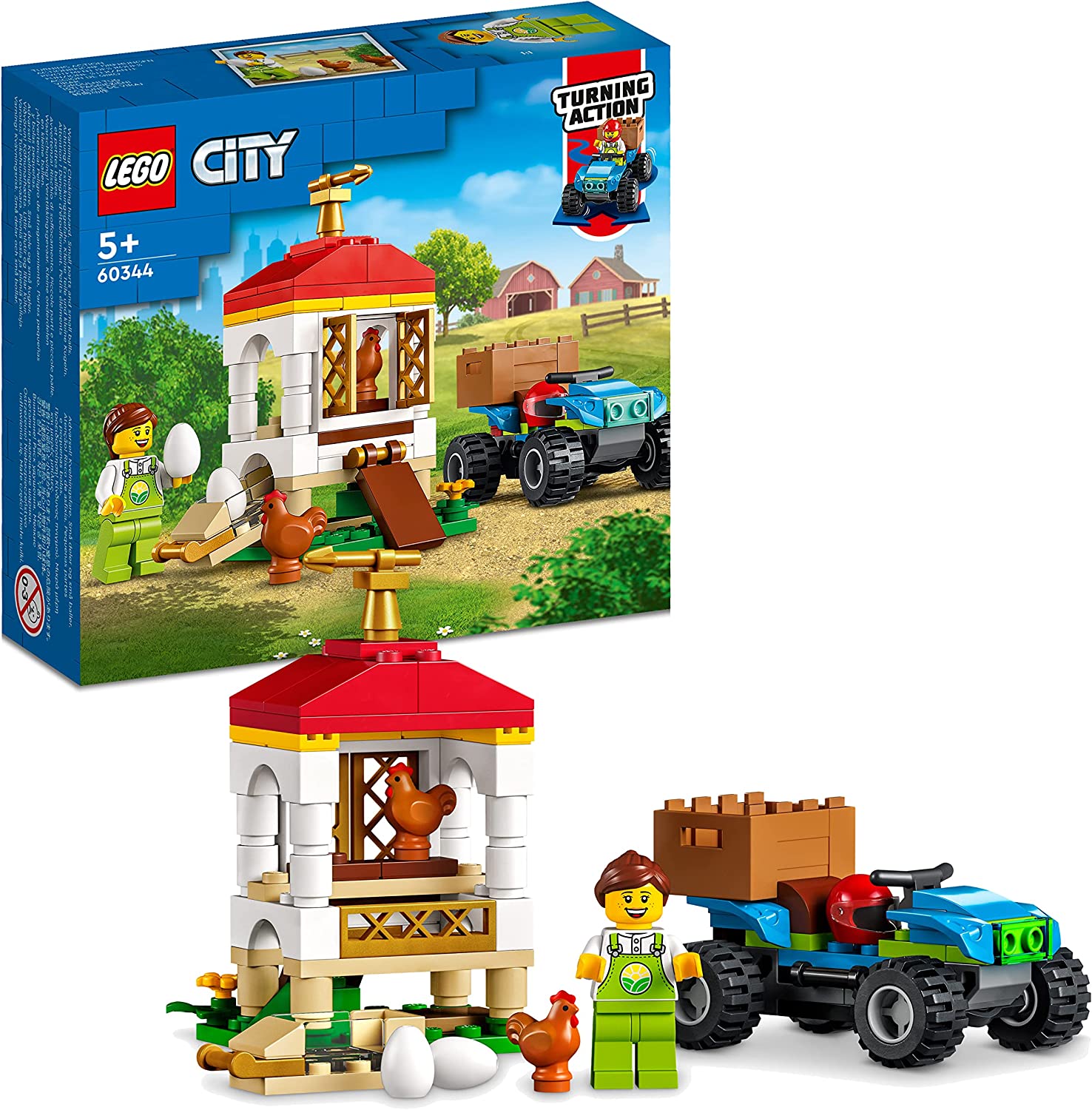 LEGO 60344 City Farm Chicken Coop, Farm Toy for Children from 5 Years with Animal Figures, Quad and Farmer\'s Mini Figure