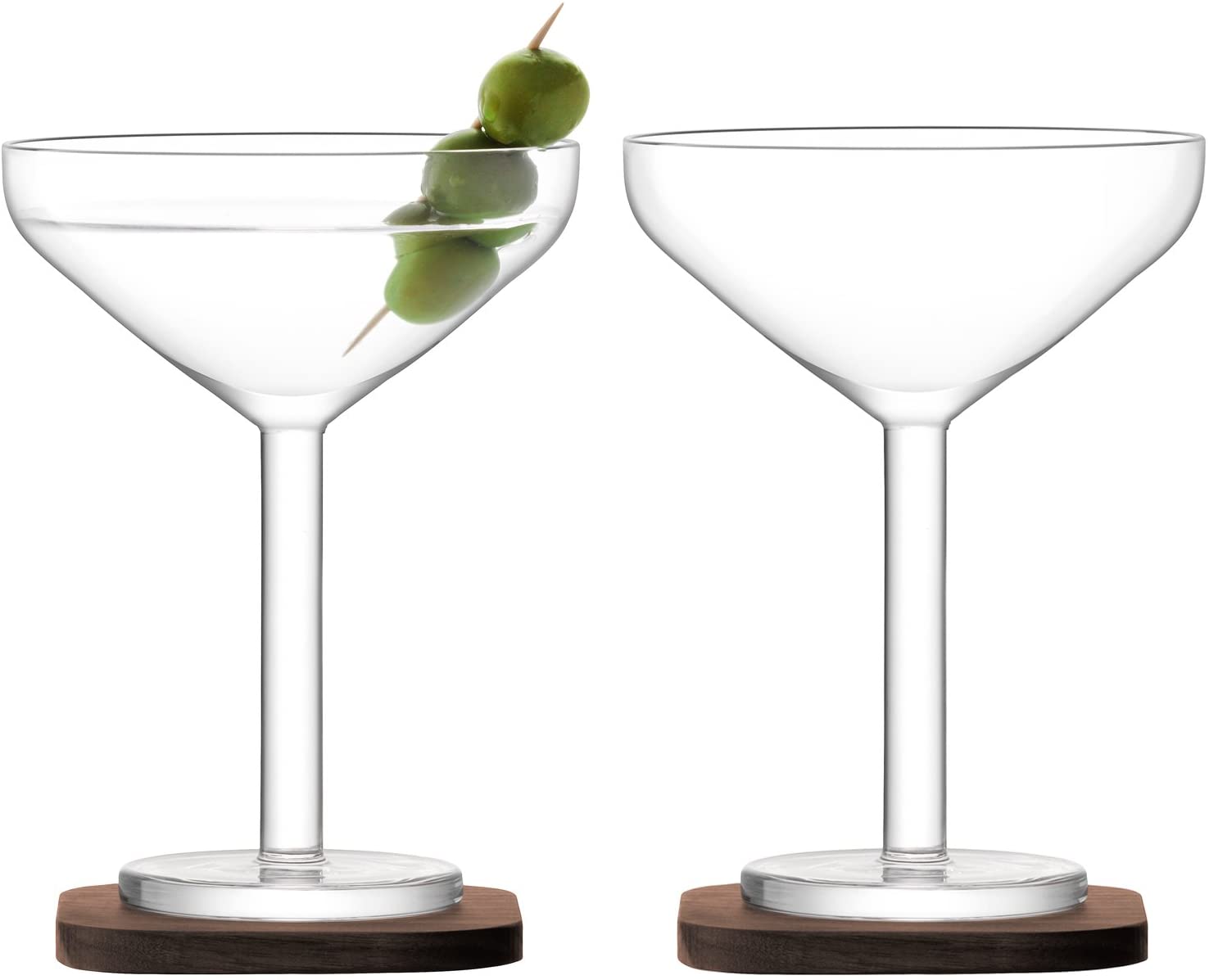 LSA City Bar Cocktail Glasses & Walnut Coasters 8.8oz / 250ml - Set of 2 - Glass Gift Set