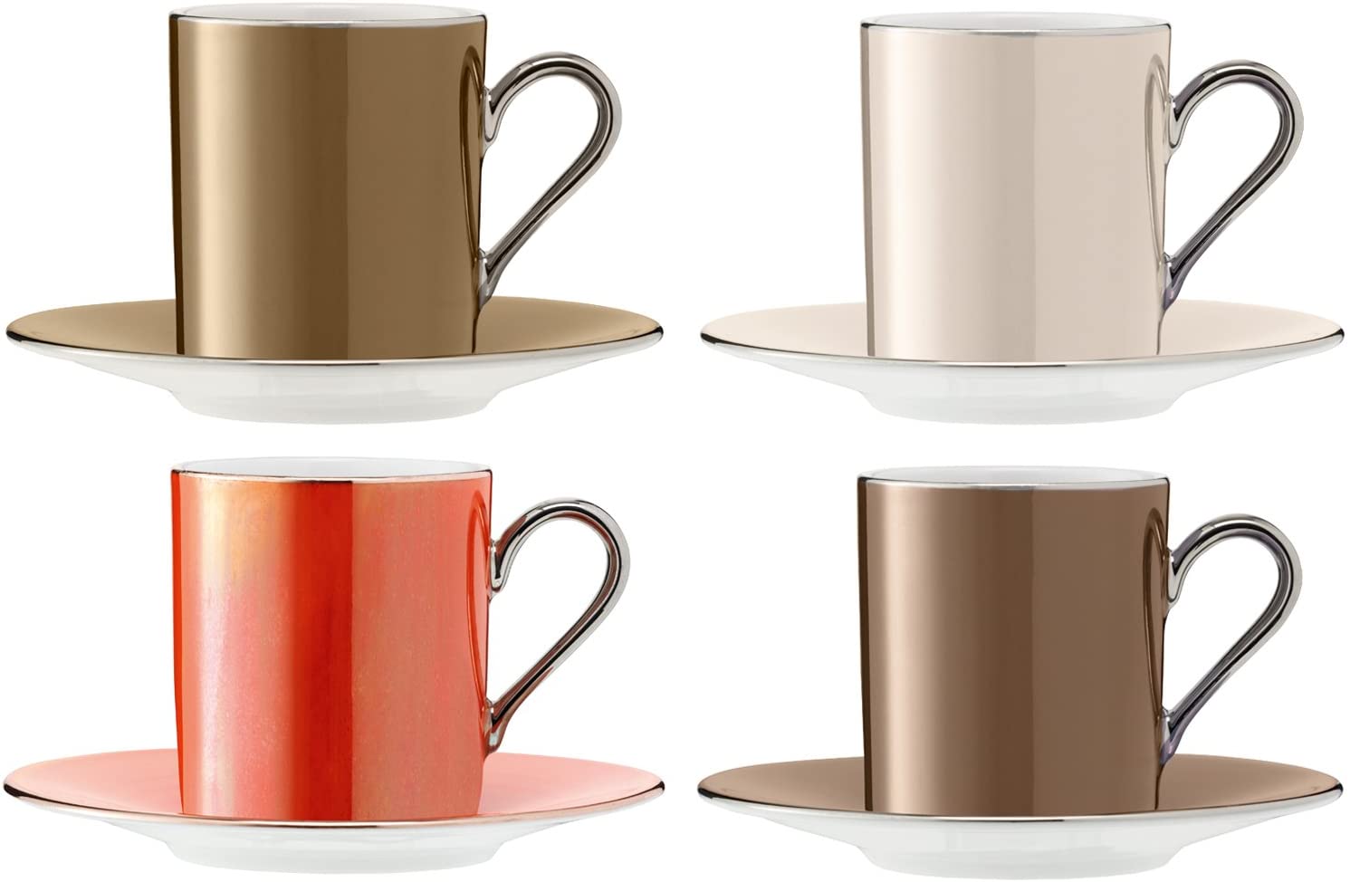 LSA International 0.1 Litres Metallic Polka Coffee Cup and Saucer, Assorted (Pack of 4)