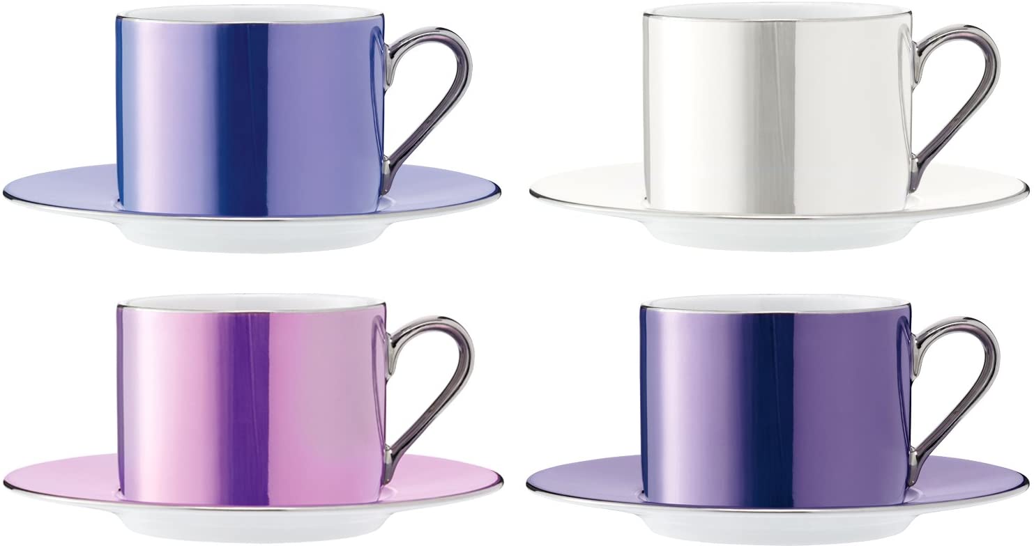 LSA International 0.25 Litres Polka Tea Cups and Saucers, Assorted (Pack of 4)