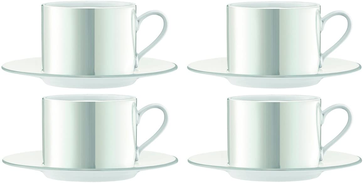 LSA International 250 ml Pearl Tea/Coffee Cup & Saucer x 4 Mother Of Pearl, Set of 2
