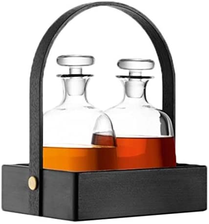 LSA International Disc Decanter with Black Beech Tray, Glass, Clear, 0.9 Litres, Set of 2 by LSA International