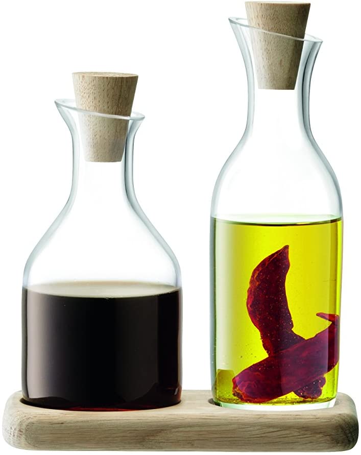LSA Vinegar & Oil Set & Base Made of Oak Wood Length 15 cm Clear * 17 x 15 x 8.3 cm