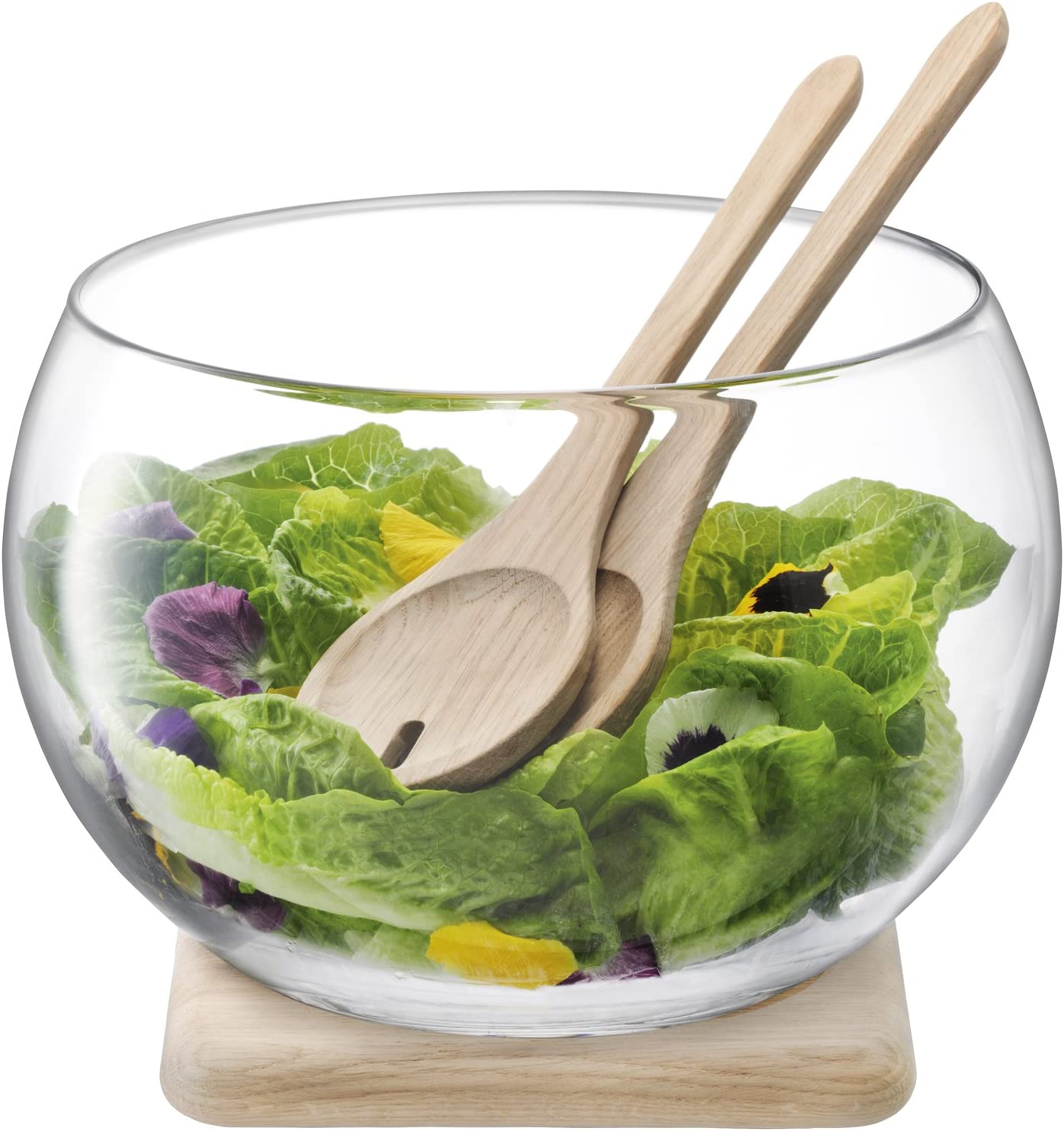 LSA International Serve Salad Serving Set & Oak Base Diameter 27.2 cm Clear 27 x 27 x 18.5 cm