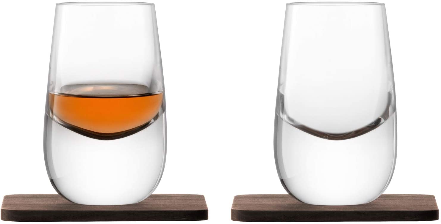 LSA Whisky Islay Shot Glass 80 ml Clear and Walnut Coasters x 2