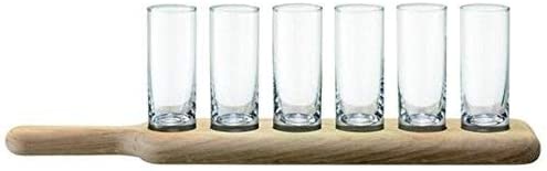 LSA Paddle Vodka Set & Oak Base 40 cm Long – Clear PX01 6 Vodka Glasses 1 Coaster (G1049 (301)