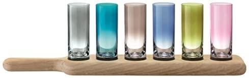 LSA Paddle Vodka Set & Oak Base 40 cm Long – PX03 6 Vodka Glasses Assorted Colours & 1 Coaster (G1049 (666)