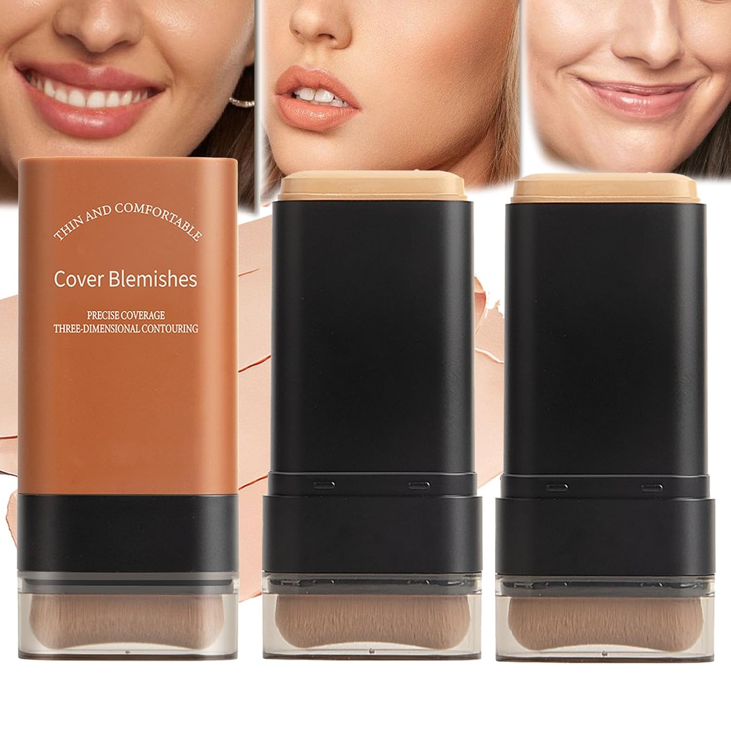 2025 Korean Hydrating Lightweight Foundation Stick with Brush, Vivien Beauty Foundation Stick, Vv Double Head Foundation Makeup Stick, Flawless Eraser Foundation Stick (2 Pieces Ivory White)
