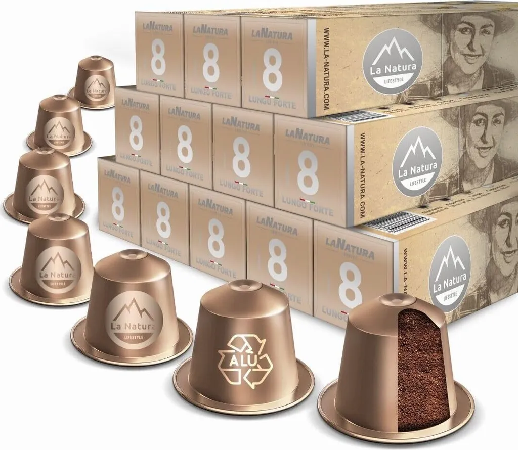 Lungo Forte Coffee - 120 Coffee Capsules | La Natura Lifestyle | Nespresso®*³ Compatible | Aluminum Capsules | 100% Recyclable |