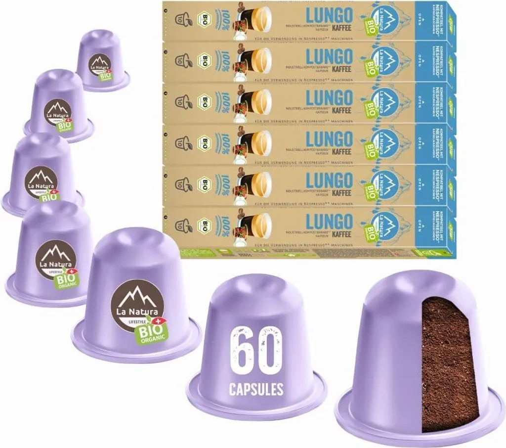 Lungo Coffee - 60 Coffee Capsules | La Natura Lifestyle Organic 306g | Bio-based | Nespresso®*³ compatible
