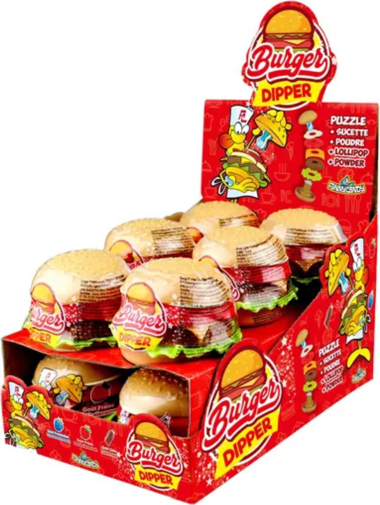 Lustige Süßigkeiten Burger Dipper 12 x 21 Gramm