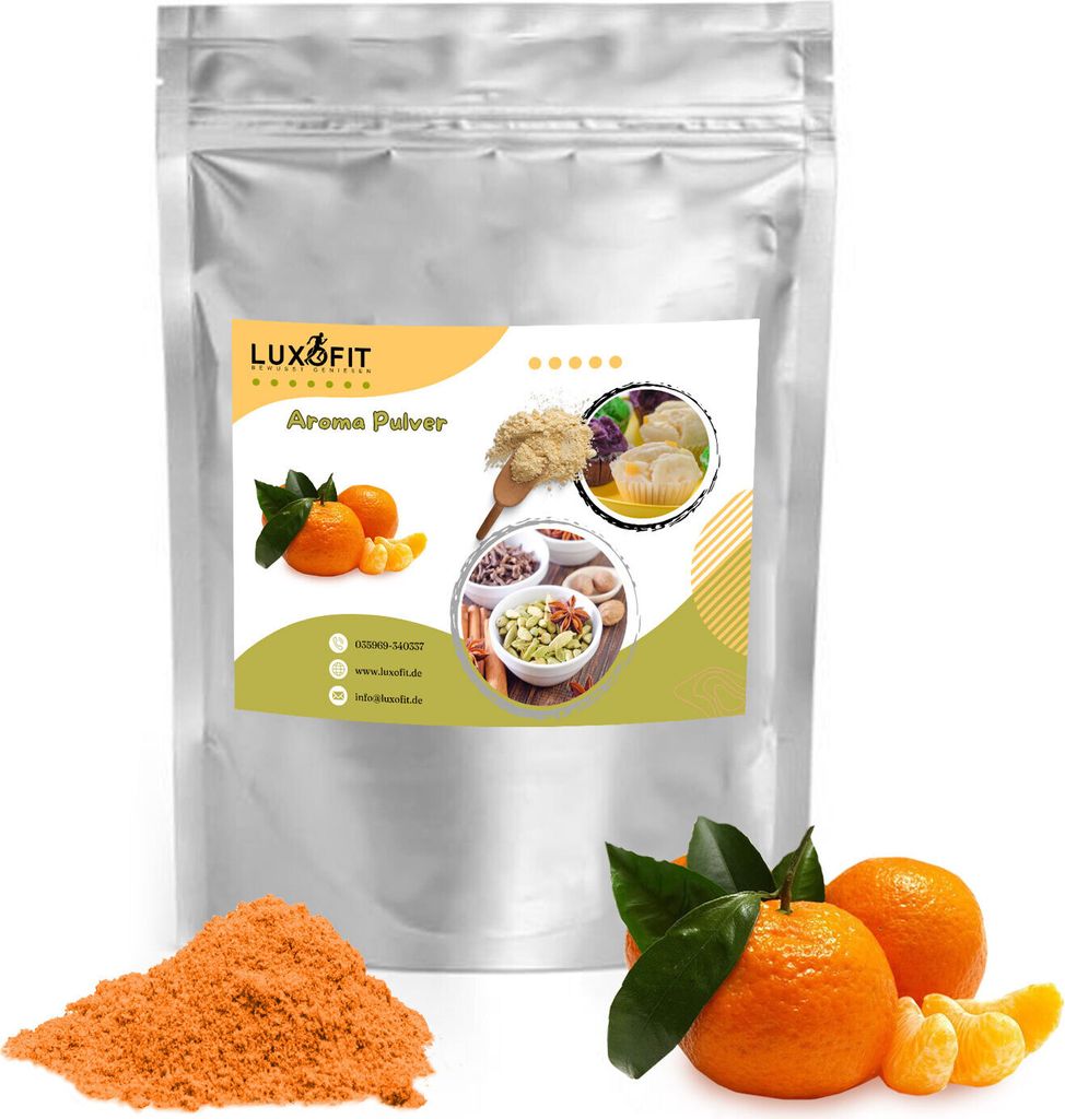 Luxofit Mandarin Flavor Powder - Intense mandarin flavor for baking, drinks & desserts - High-quality flavor powder (50 g)