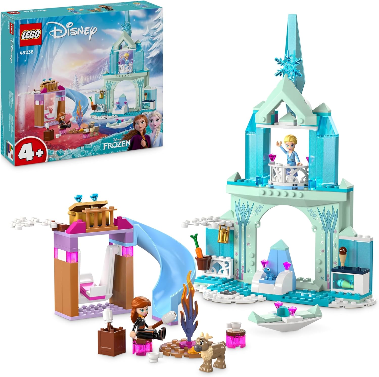 LEGO Disney Frozen Elsa\'s Ice Palace, Frozen Castle Toy with Princess Elsa and Anna Dolls, Plus 2 Animal Figures, Great Gift for 4 Year Old Girls and Boys 43238
