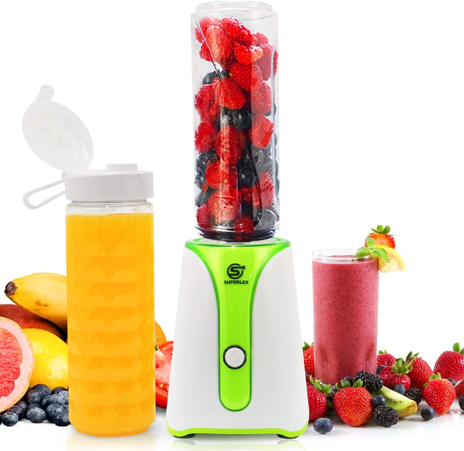 SUPERLEX Stand Blender, Mini Smoothie Maker Mixer, Blender Electric, Shake Mixer 350 W with 2 x 600 ml Portable Bottles for Ice, Fruit, Vegetables, Nuts