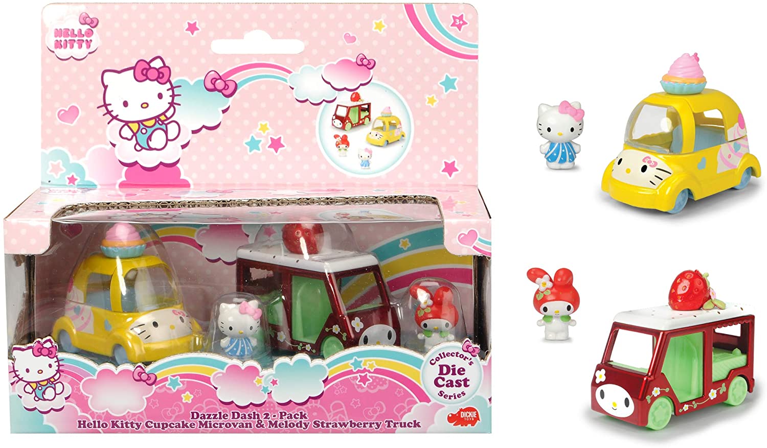 Dickie Toys 253242001 Hello Kitty Cupcake Melody Strawberry Toy Car Set Of 