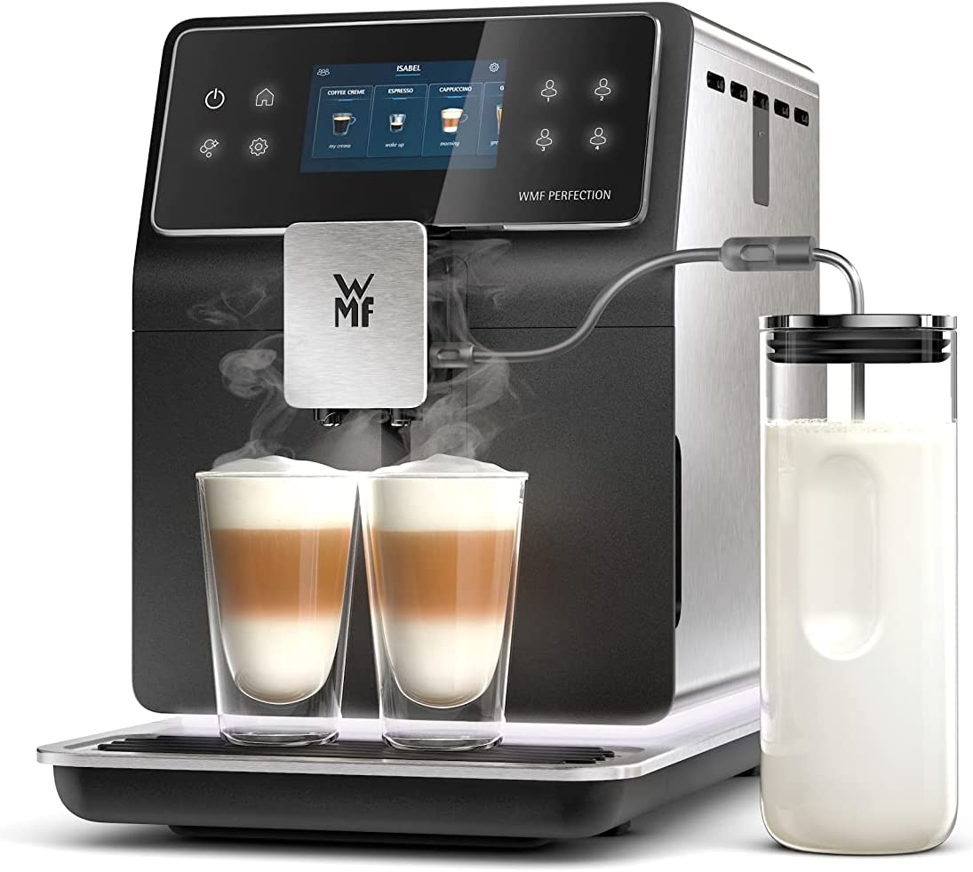 WMF Perfection 880L Fully Automatic Coffee Machine with Milk System, 18 Drink Specialities, Double Thermal Block, Stainless Steel Grinder, User Profile, 1 L Milk Container