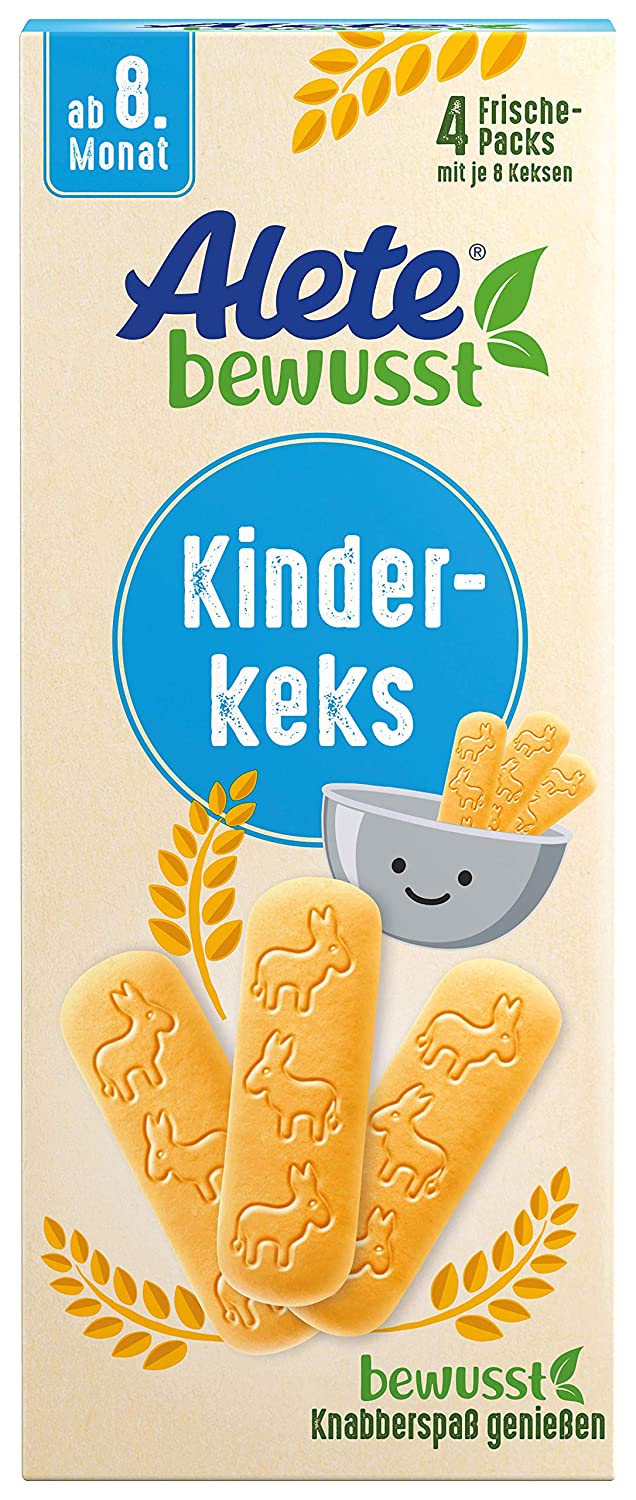 Alete bewusst Kinderkeks, ab dem 8. Monat, Butterkeks aus Weizen für Kinder, handlich verpackte Kekse als kleiner Snack, perfekt für unterwegs & zwischendurch, 12 x 180 g
