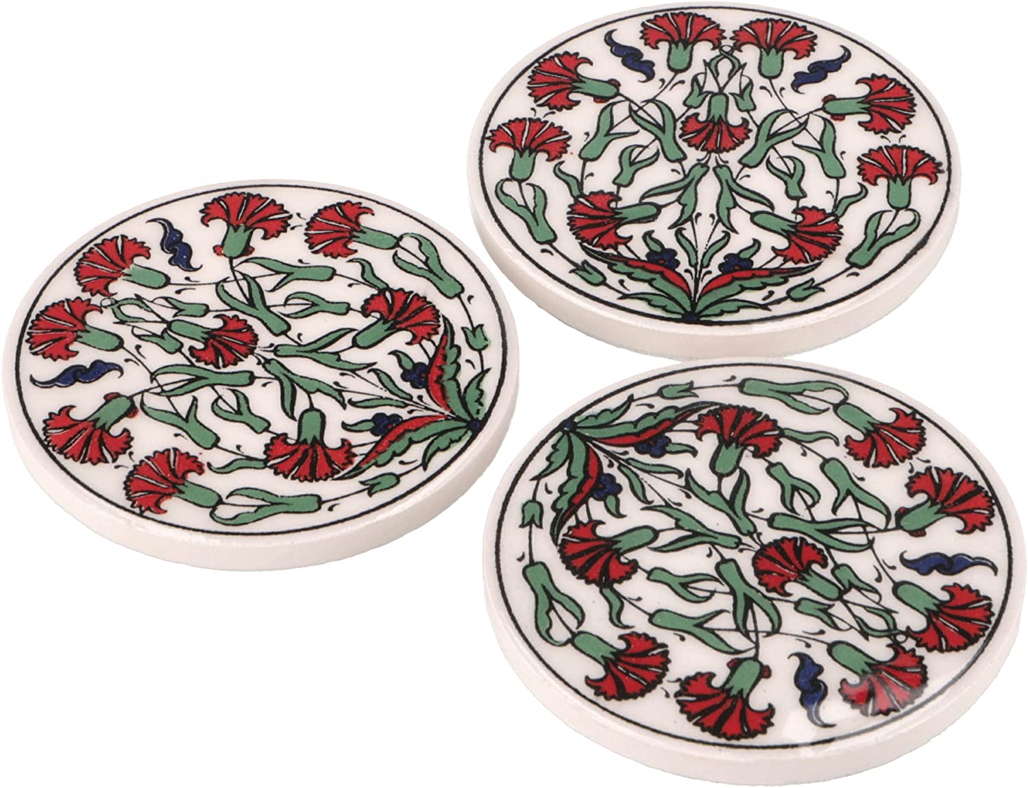 Guru-Shop GURU SHOP Oriental Ceramic Coasters, Round Coasters for Glasses, Mugs with Mandala Motif Set - Pattern 7, White, Quantity: Set of 3, Coasters, Trays