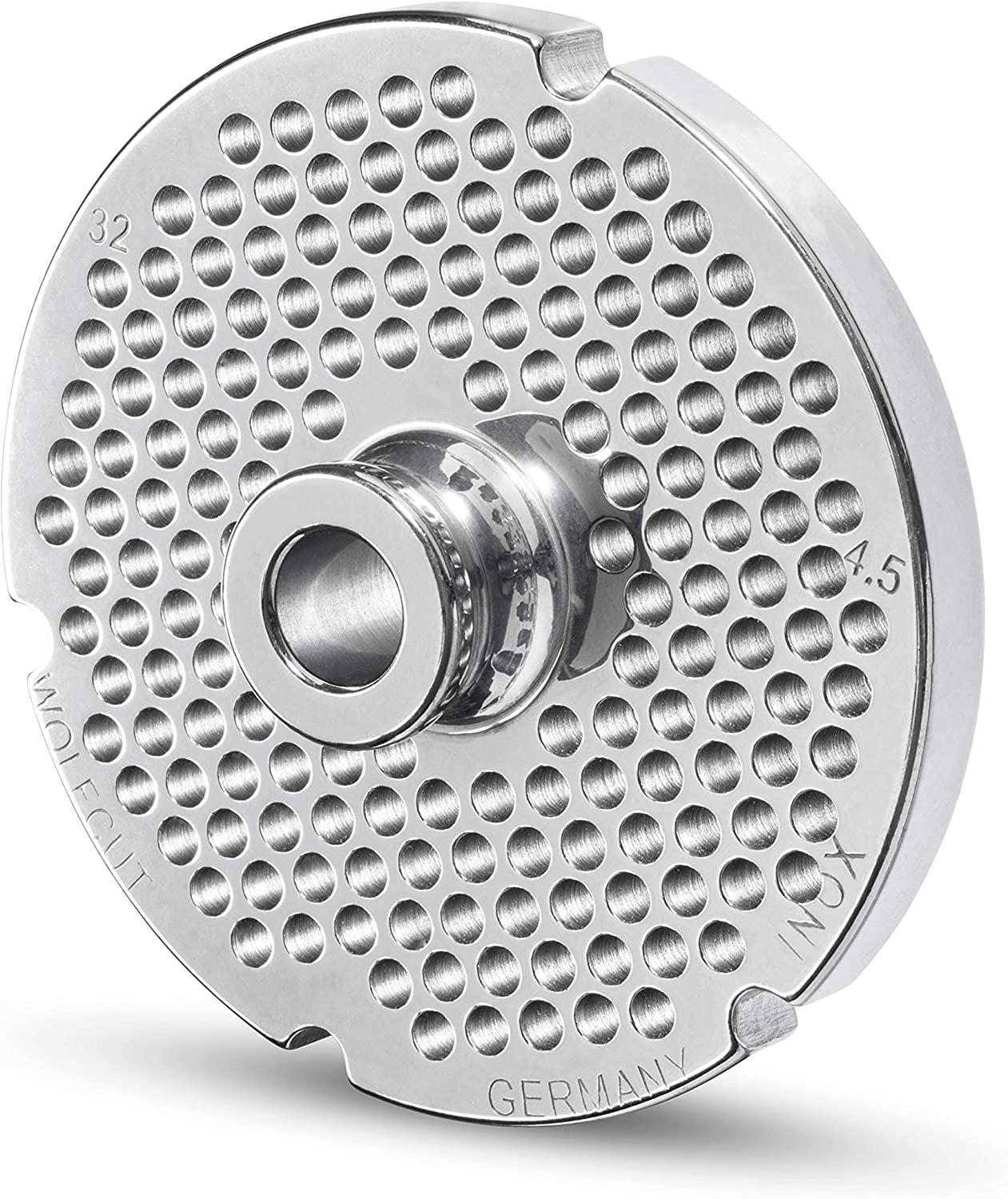 WolfCut Perforated disc with hub and 4 grooves for all standard meat grinder sizes 32 (4.5 mm)