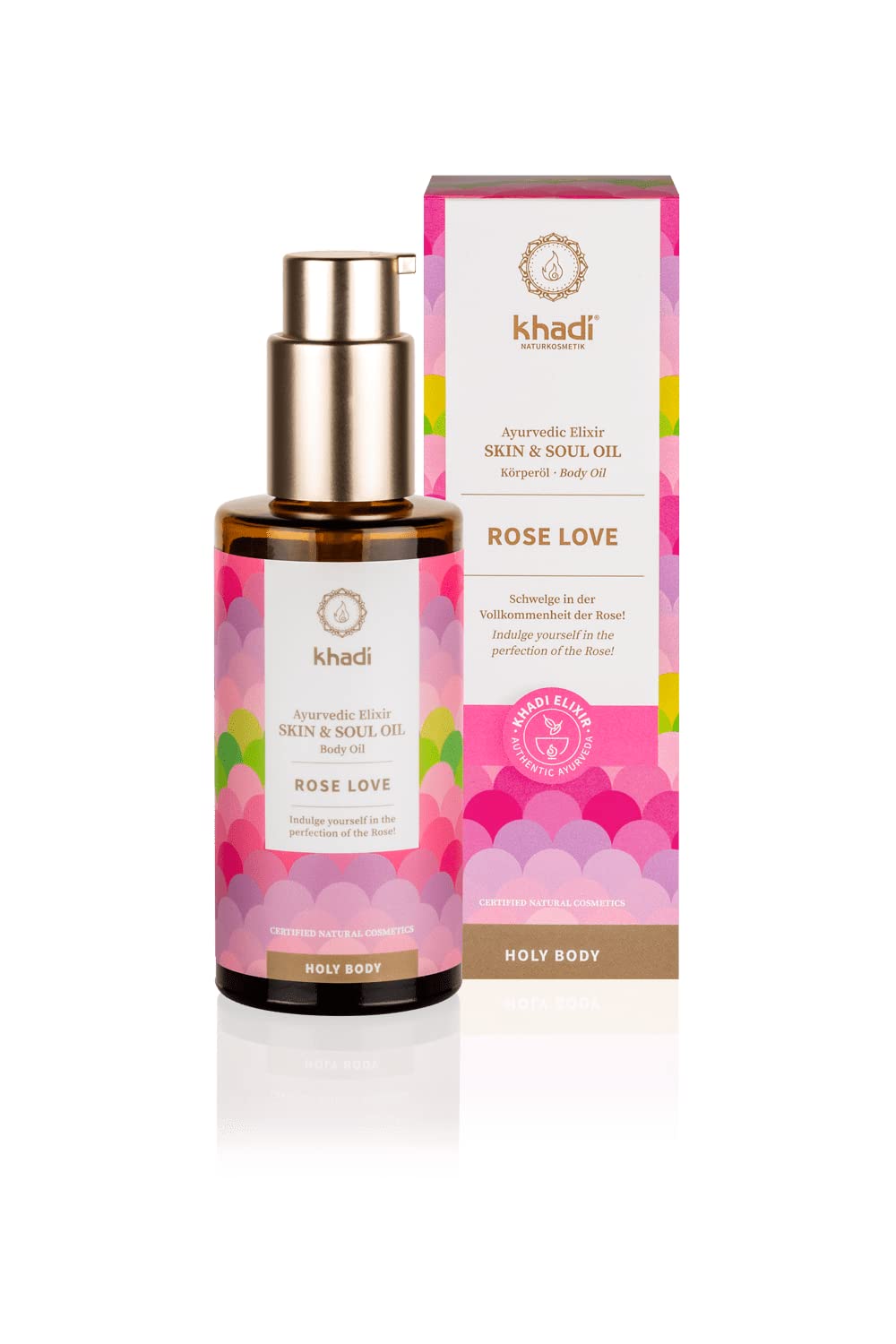 khadi Rose Love Ayurvedic Elixir Skin & Soul Oil, Luxurious Beauty Oil, Pampering, Regenerating & Nourishing, 100% Plant-Based, Natural & Vegan, Certified Natural Cosmetics, 100 ml