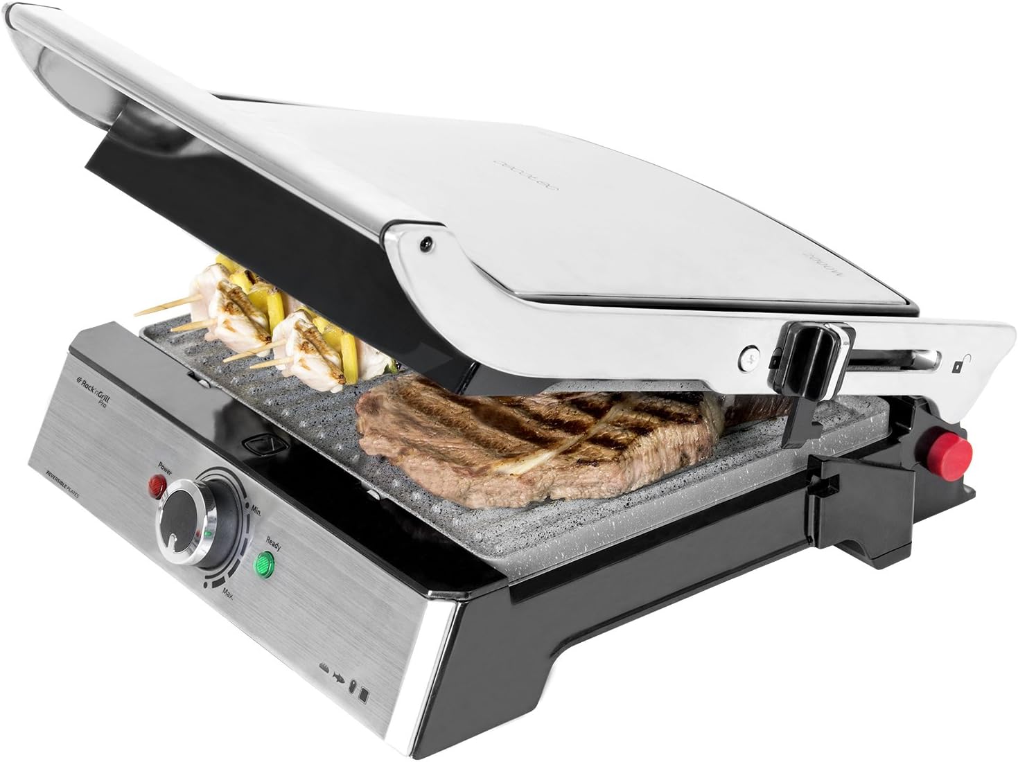 Cecotec Rock\'nGrill Pro Panini Grill, Electric Grill, Iron and Sandwich Maker with RockStone Coating 2000W and 34 x 23 cm Surface. Removable and Reversible Plates 180o Opening