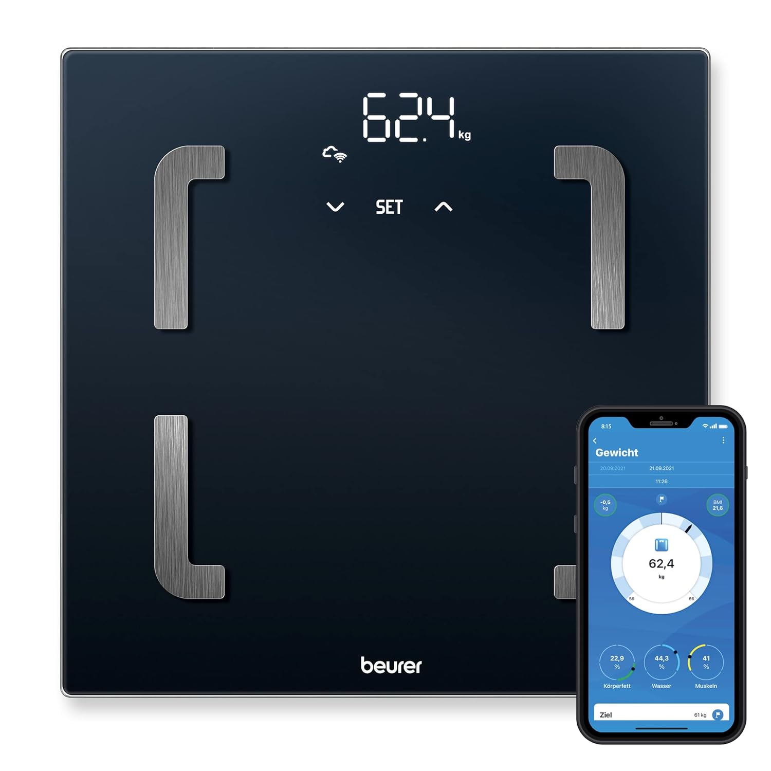 Beurer BF 880 Diagnostic Scales with Wi-Fi and Bluetooth, Digital Body Scales with App, Determination and Analysis of Body Values, Measurement of Body Fat and Muscle Percentage, 180 kg Load Capacity
