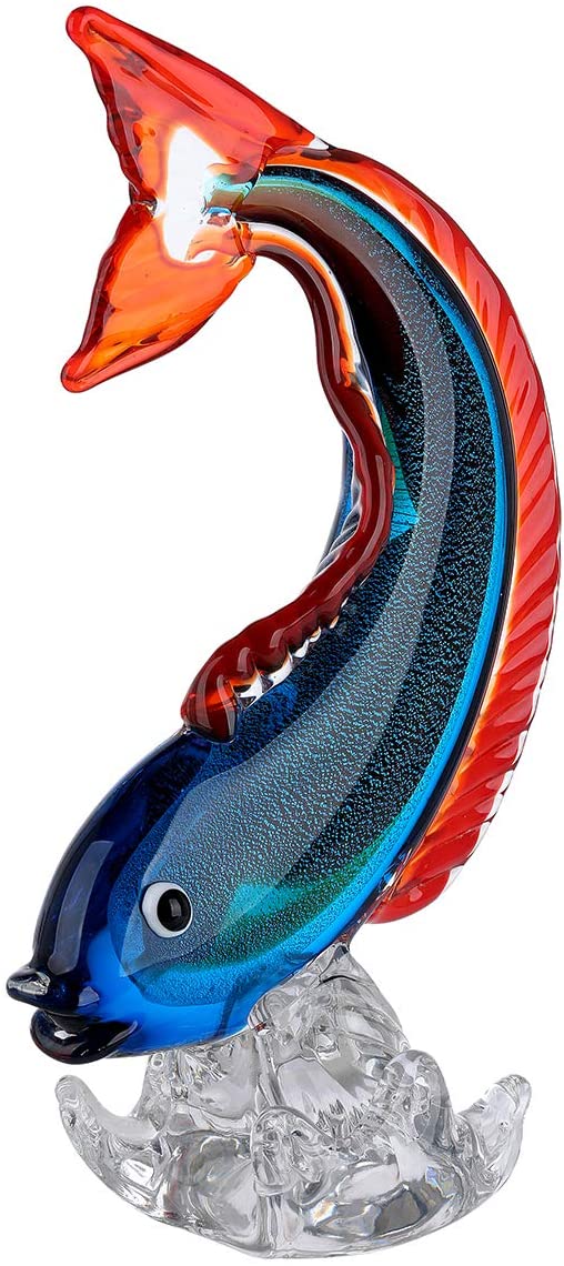 GILDE GLAS art Sculpture Fish Decorative Object Handmade Glass Height 32 cm