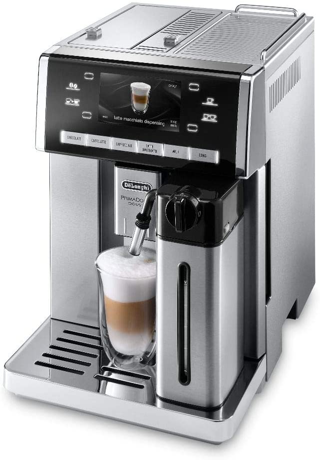 DeLonghi De\'Longhi PrimaDonna Exclusive ESAM 6900 Automatic Coffee Machine, 1350 Watt, 11.7 cm Thin-Film-Transistor (TFT) Colour Display, Built-In Milk System, Cocoa/ Drinking Chocolate Function, Stainless Steel Casing, Silver