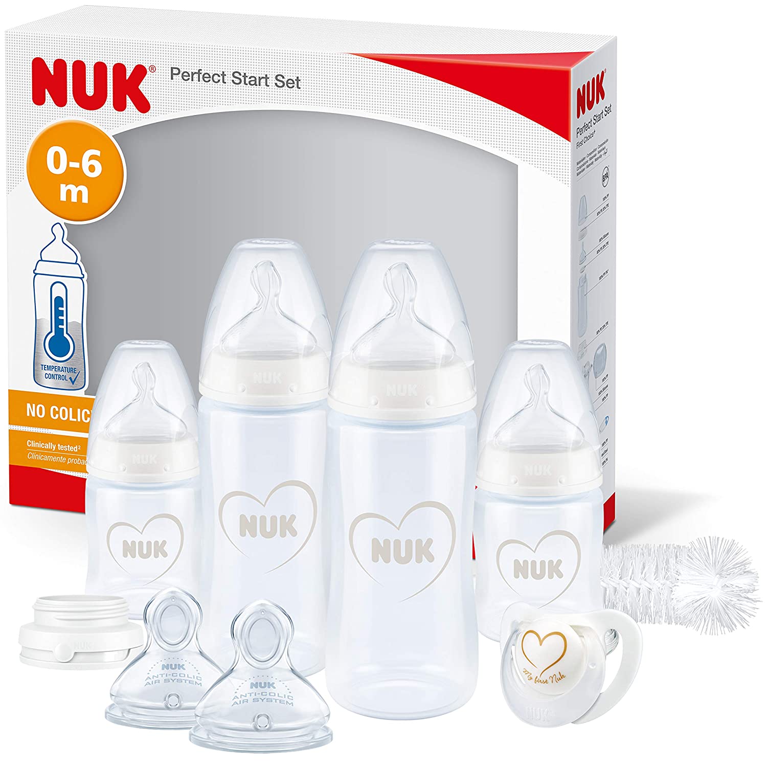Nuk First Choice+ Perfect Start Baby Bottle Set Anti-Colic Baby Bottles (2 x 150 ml & 2 x 300 ml), Bottle Brush & More | BPA Free | 0-6 Months