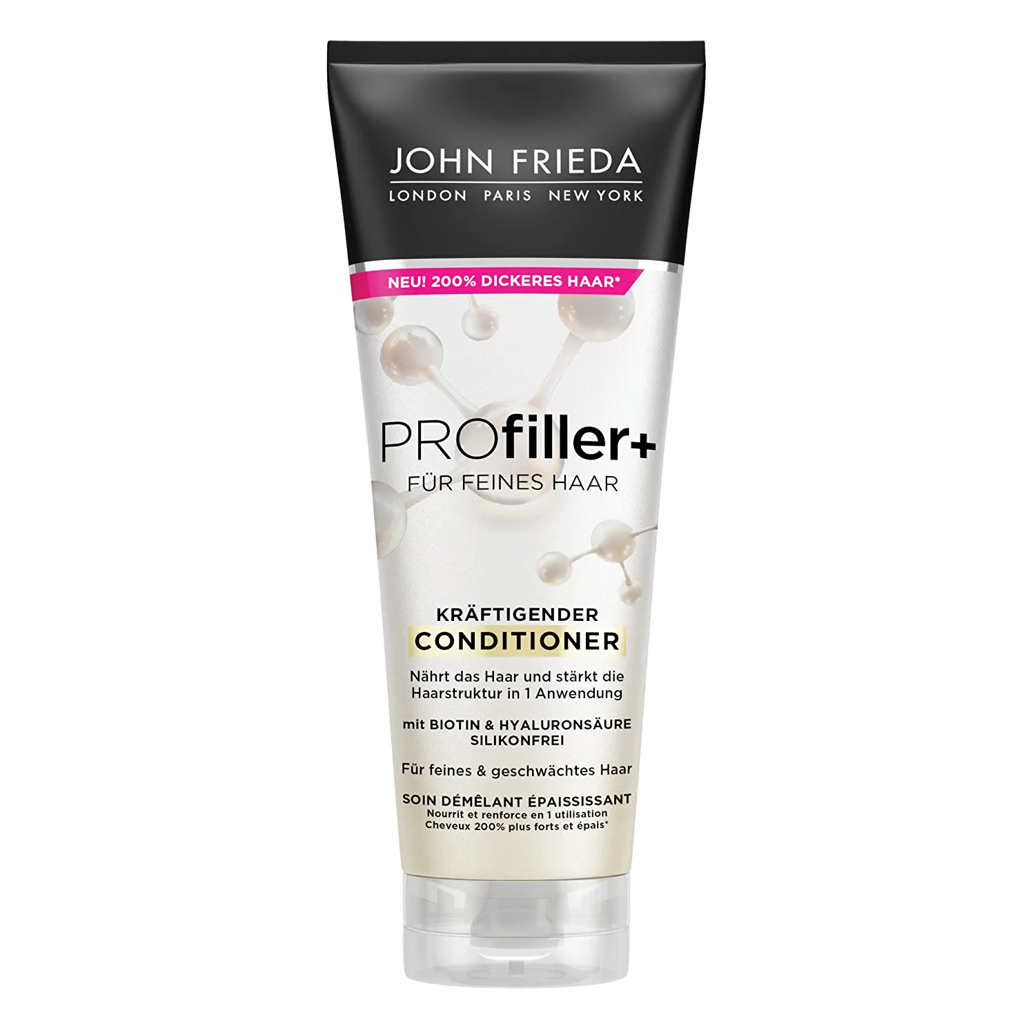 John Frieda Profiller+ Conditioner - Contents: 250 ml - Hair type: fine, weakened - Nourishes the hair - Silicone-free, ‎white