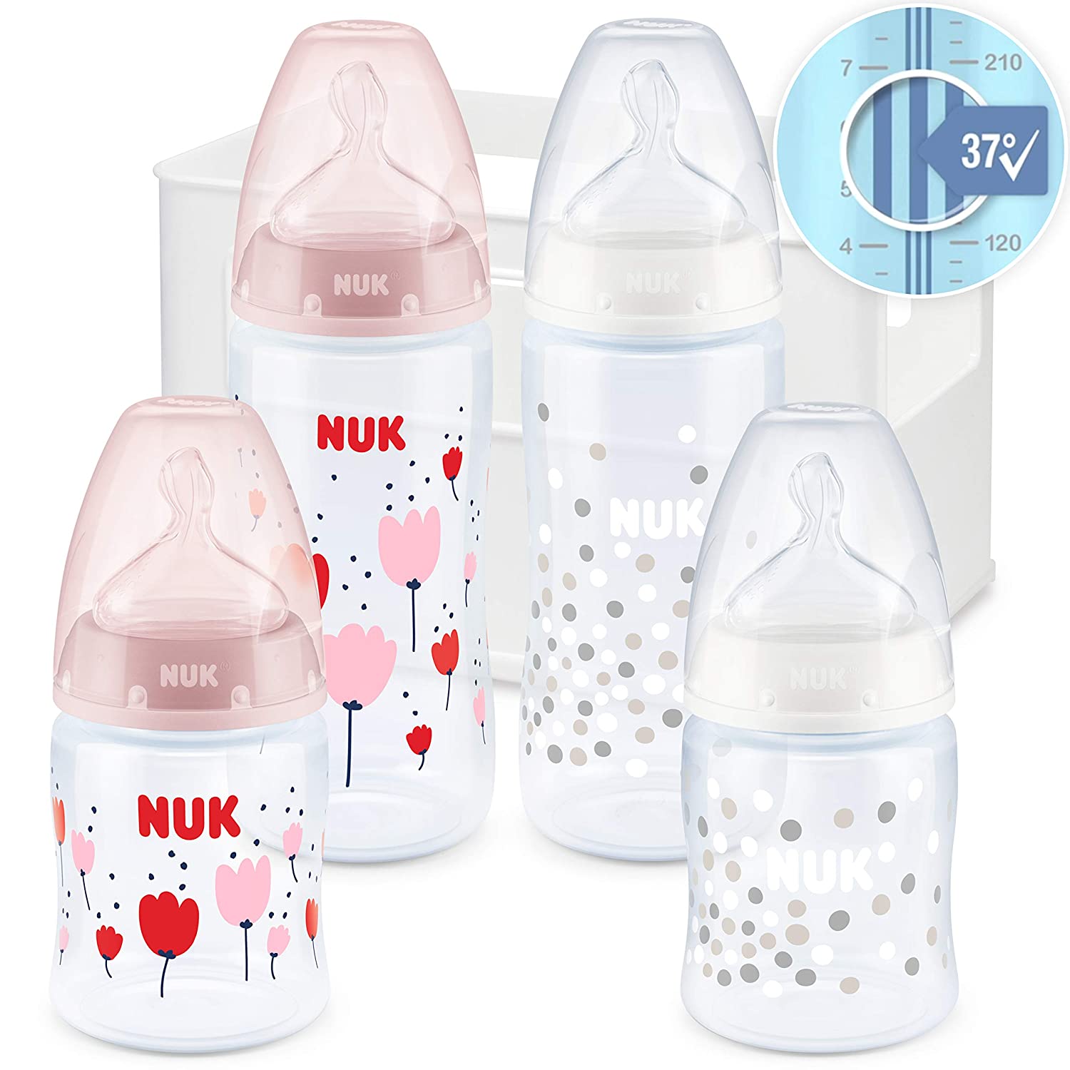 NUK First Choice⁺ Baby Bottle Starter Set Including Bottle Box, 0–6 Months, Anti-Colic, BPA-Free pink