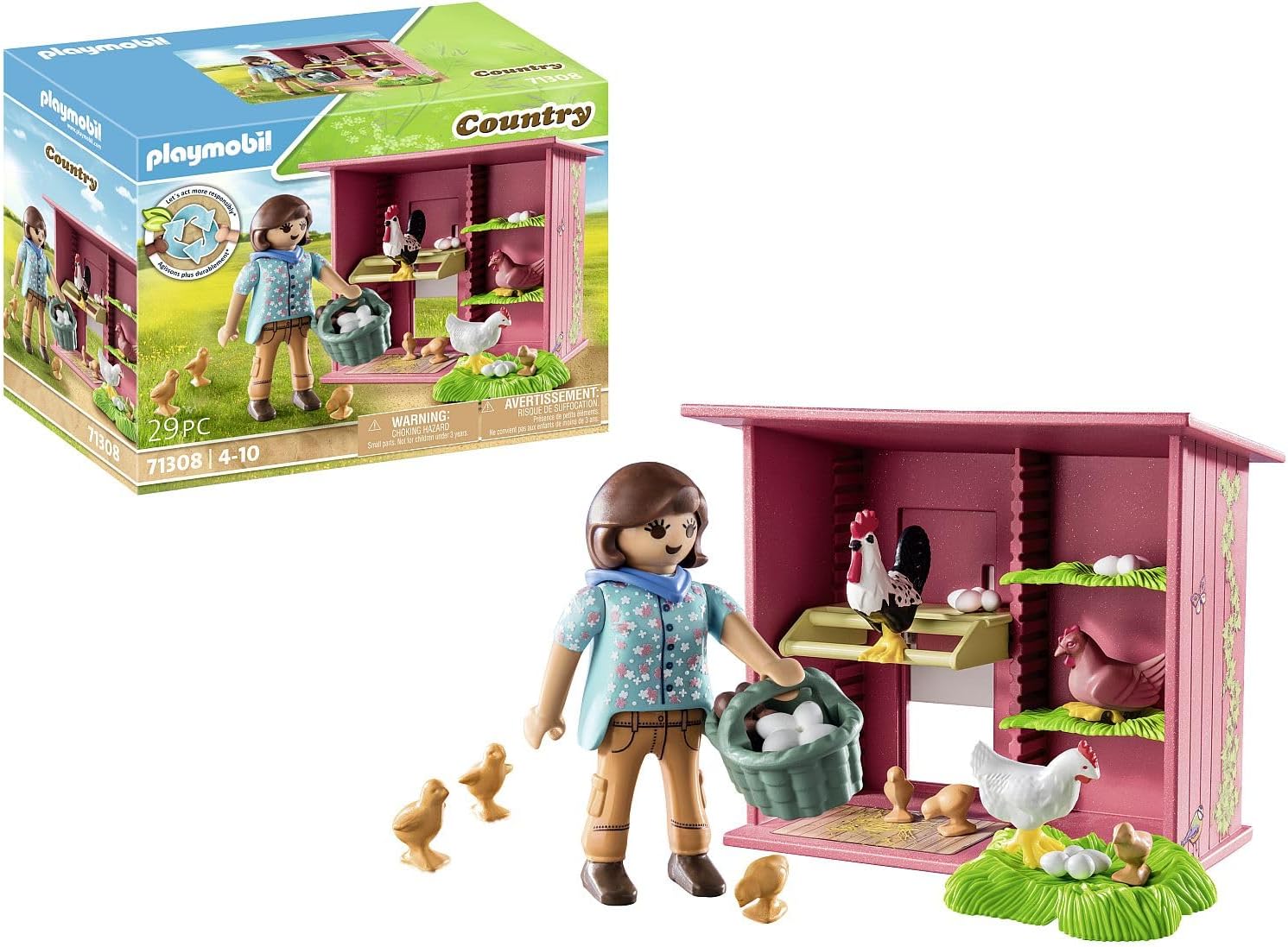 PLAYMOBIL Country 71308 Chickens with Chick, Colourful Chicken Family for Your Farm, Chicken Coop with Rooster, Hens and Chicks, Toy for Children from 4 Years