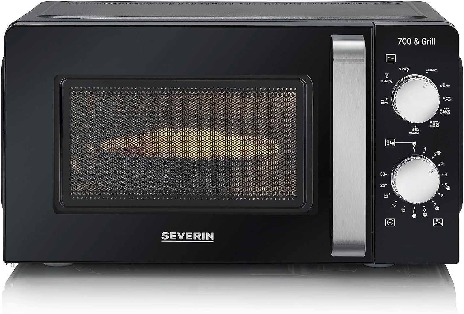 SEVERIN MW 7781 2-in-1 Microwave with Grill 700 W, 900 W Grill, Grill Oven with 9 Automatic Programmes, Microwave with Cooking Grate and Turntable, Black/Stainless Steel