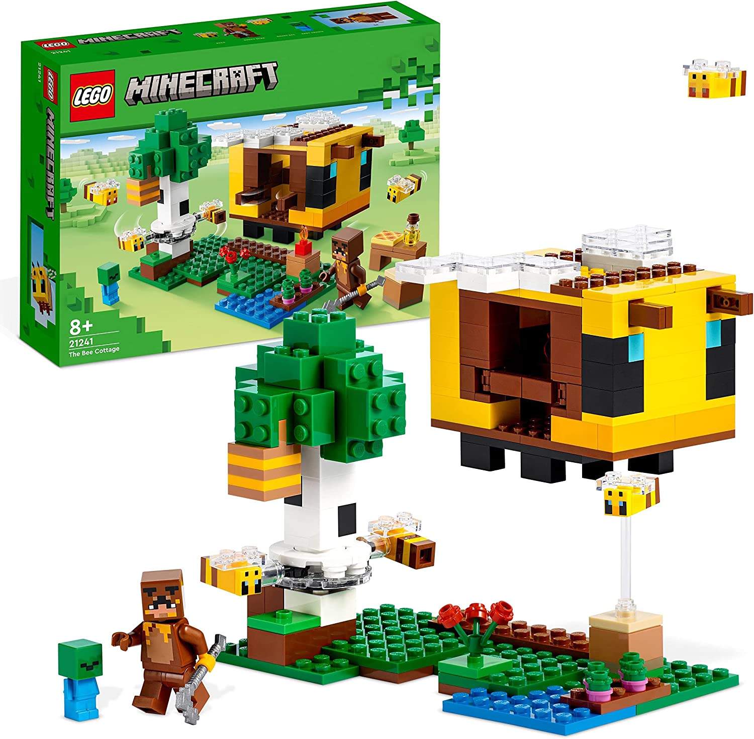LEGO 21241 Minecraft The Bee House, Farm Toy with Buildable House, Baby Zombie and Animal Figures, Birthday Gift for Boys and Girls
