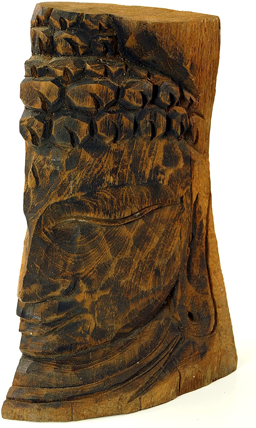 Guru-Shop Buddha Figurine, Relief, Carved Directly From The Trunk, Design 1