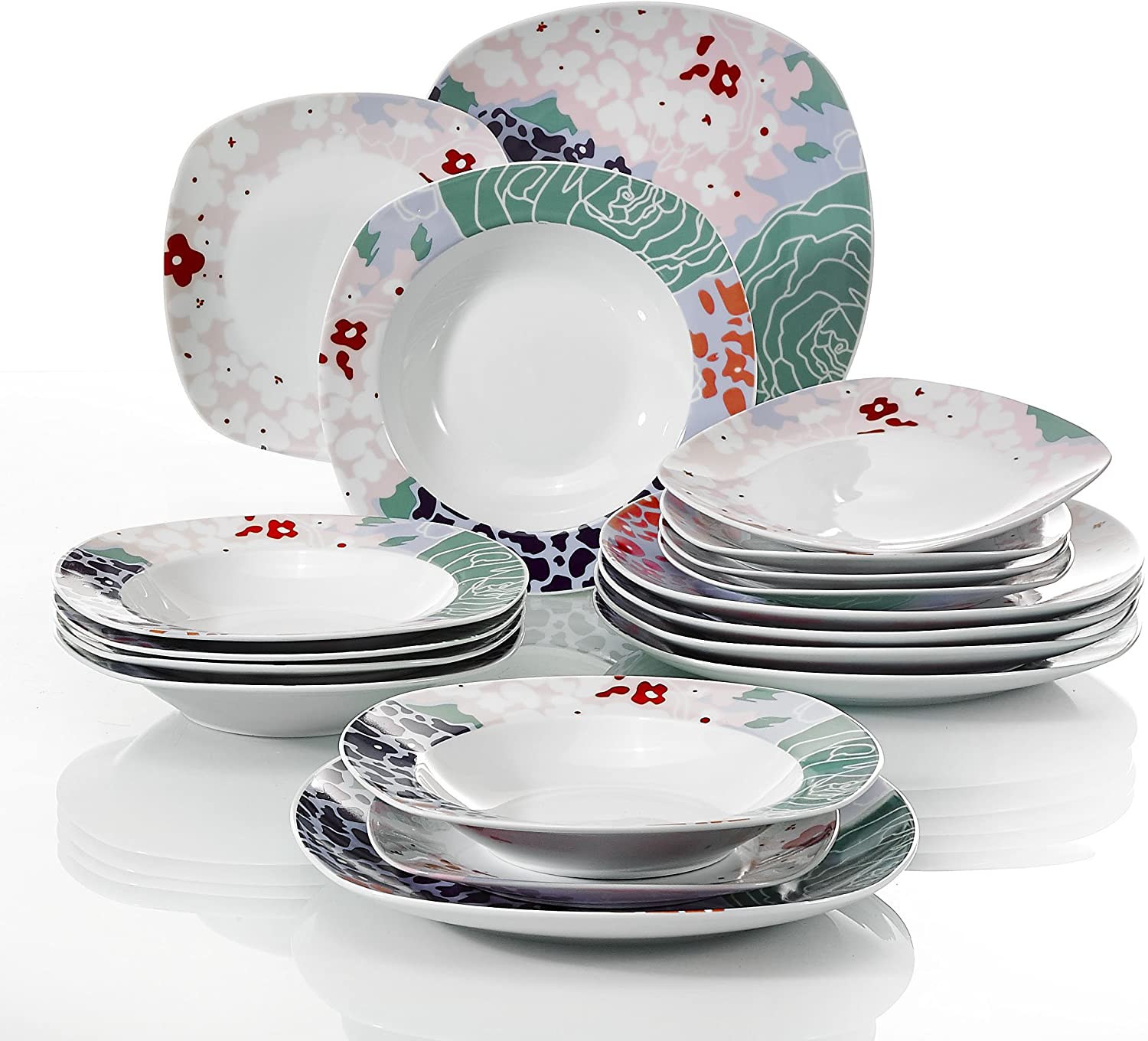 Veweet Olina Porcelain Dinner Set 30 Pieces / 60 Pieces Dinner Service Including Coffee Cups 175 ml, Saucer, Dessert Plate, Dinner Plate and Soup Plate, for 6/12 People