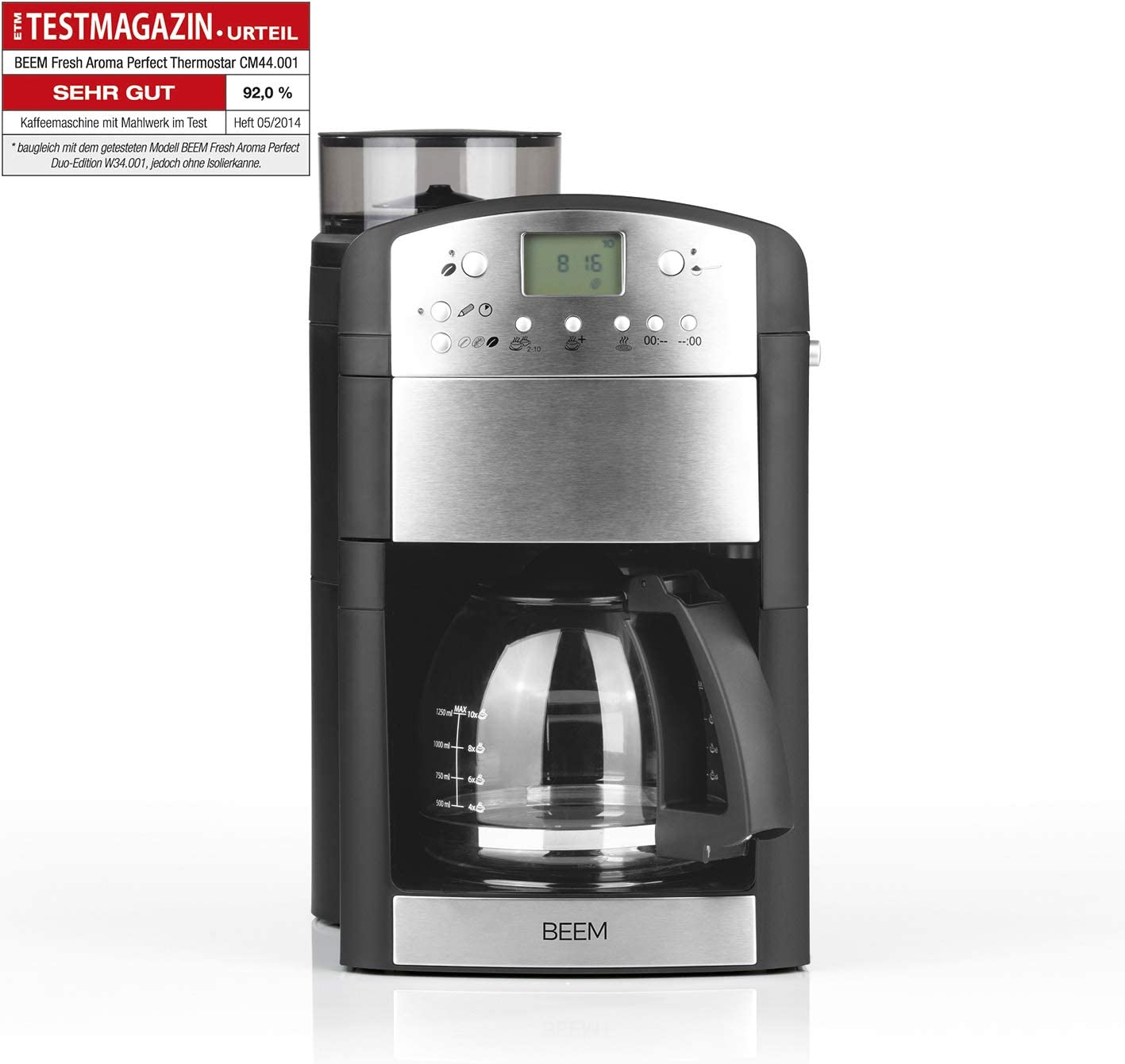 BEEM 02049 Fresh-Aroma-Perfect Thermolux (Improved Version 2019!) Coffee machine with grinder (92°C, 1000 Watt) For 2-10 cups incl. various accessories.