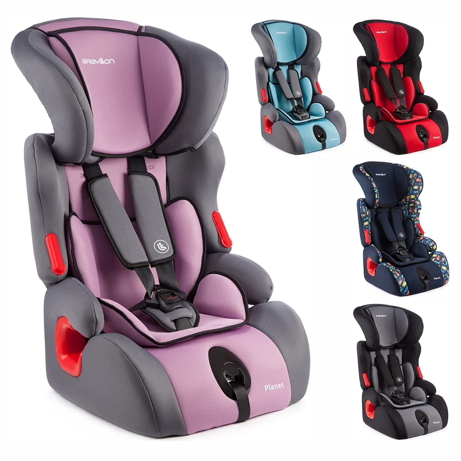 BABYLON Baby Seat Auto Planet Child Car Seat Group 1/2/3, Child Seat 9-36 kg (1 to 12 Years). ECE R44/0 Child Seat Grey/Light Purple