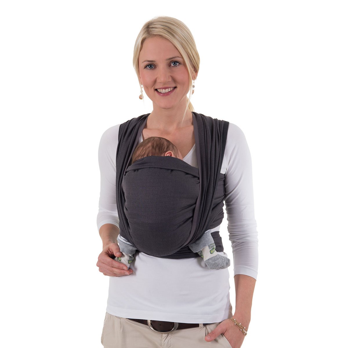Hoppediz Baby Design Carrier Sling for Newborns from Birth with Illustrated Binding Instructions Tested for Harmful Substances 100% Cotton London Grey 3.70 m