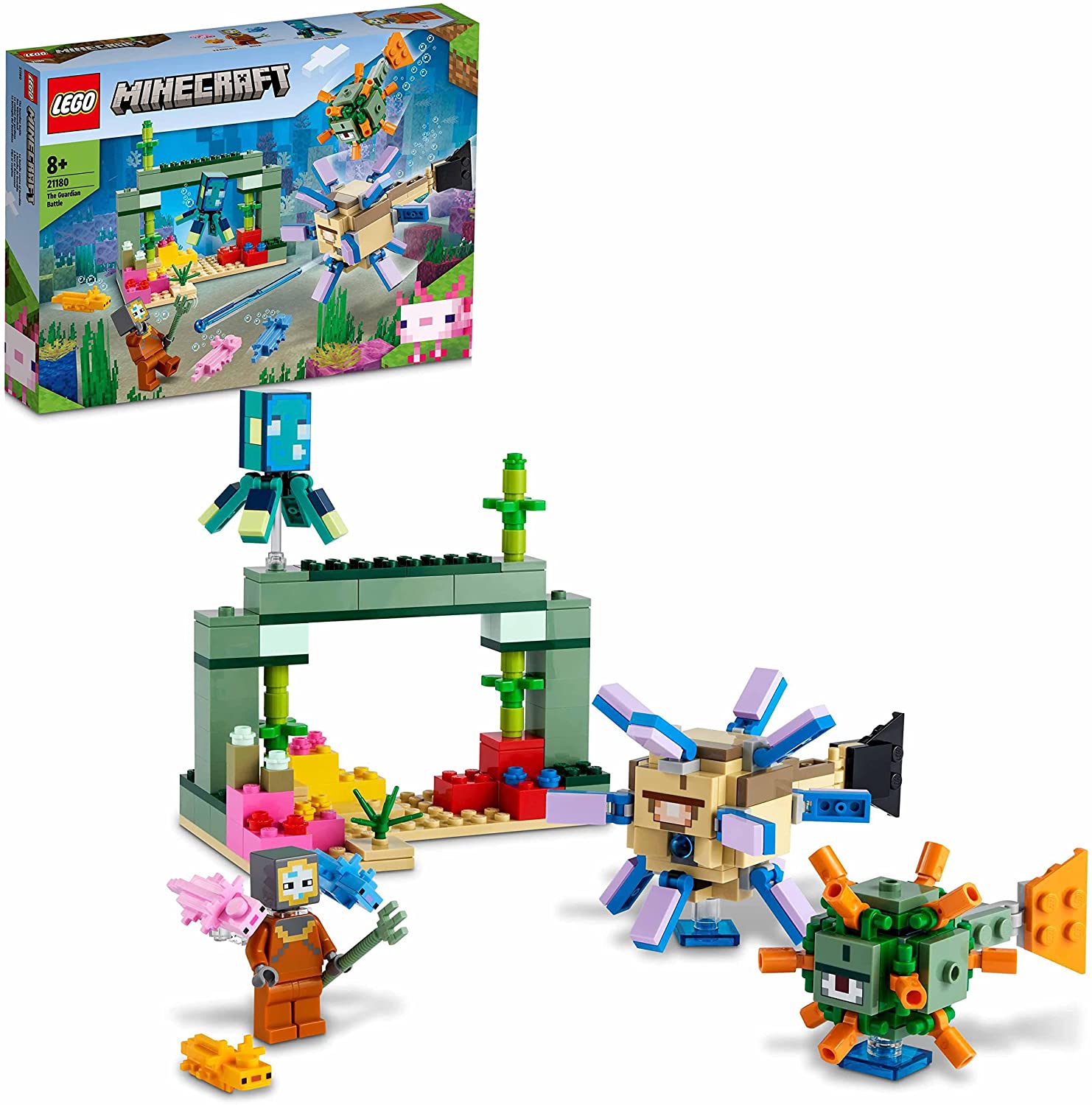 LEGO 21180 Minecraft Das Wächterduell, Unterwasser-Abenteuer, Kinderspielze