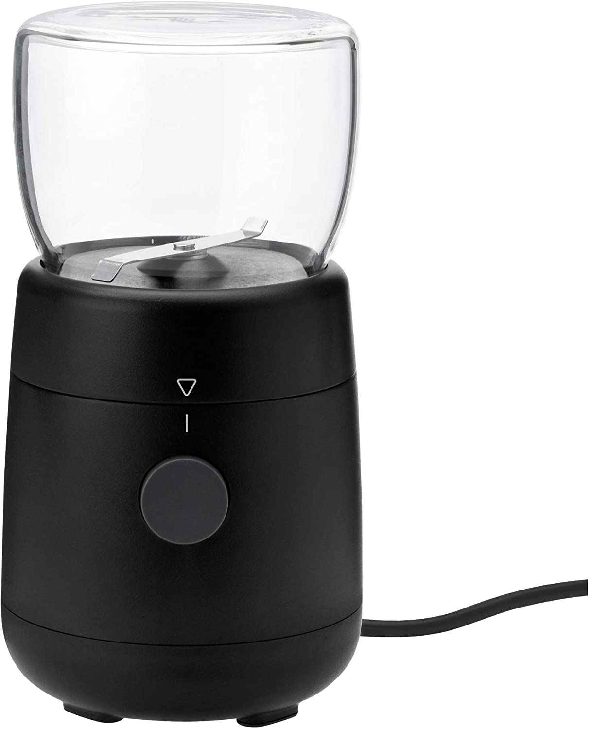 Stelton RIG-TIG FOODIE Coffee Grinder - Automatic Electric Blender, Crusher for Coffee Beans, Spices - One Button Operation - Glass, Borosilicate Plastic, Stainless Steel - Portable & Compact - Black