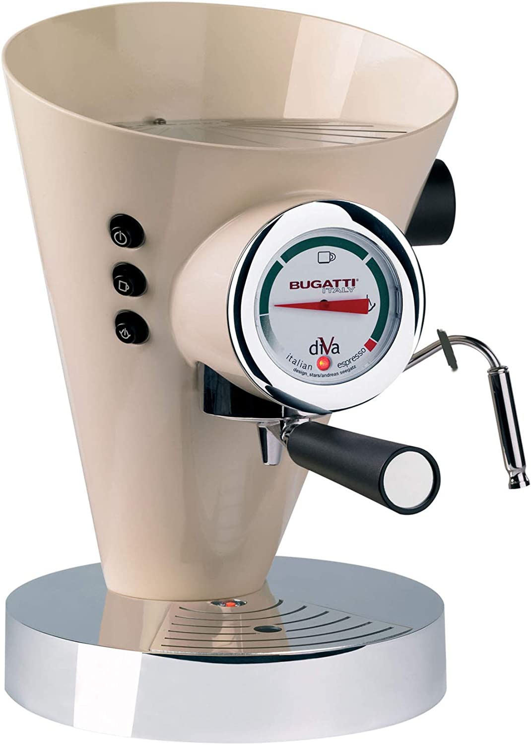 BUGATTI, Diva Espresso Coffee and Cappuccino Machine for Ground Coffee and Pads, 15 Bar, 950 W, Capacity 0.8 Litres, Elegant Design, Cream Colours