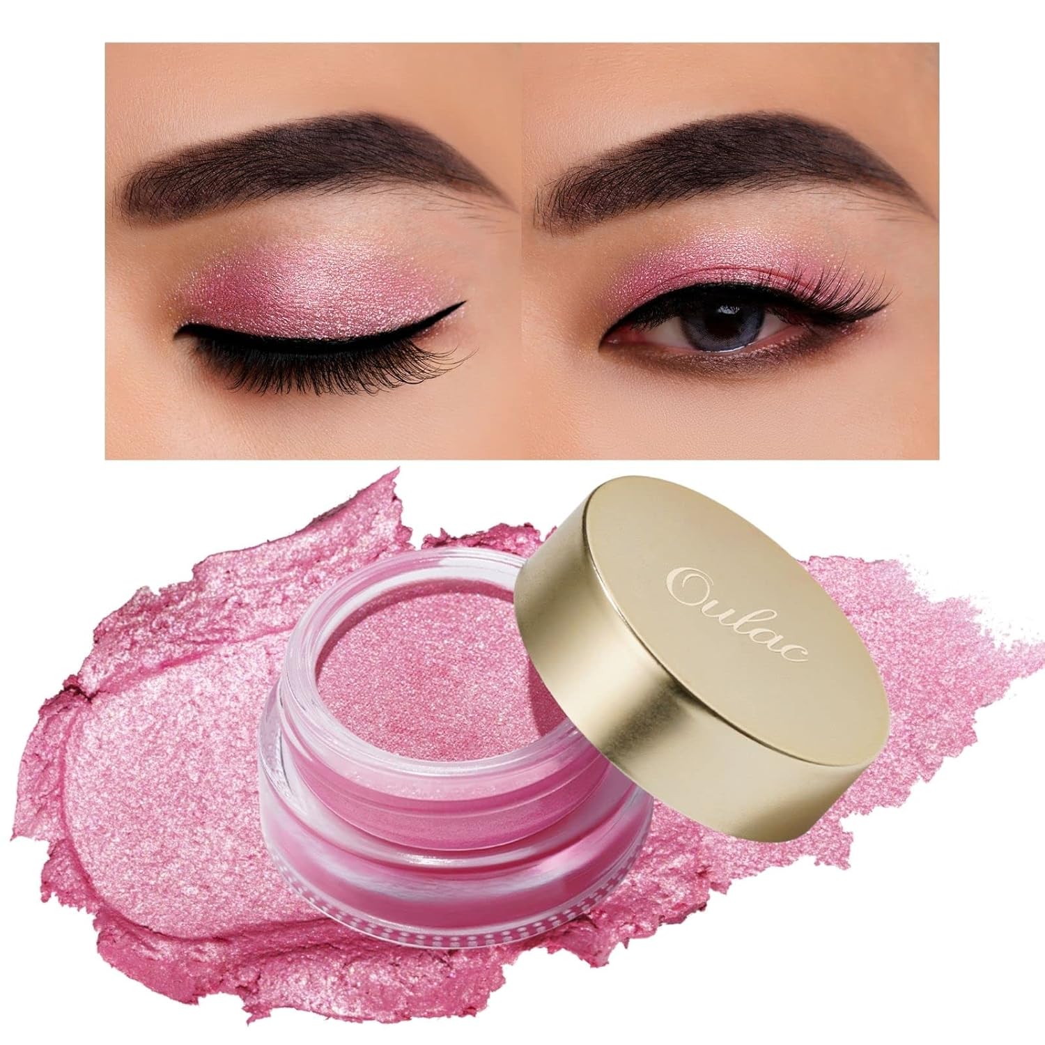 Oulac Glitter Eyeshadow Light Pink, Eye Shadow and Highlighter Duo, Waterproof and Long-Lasting, Transparent Glitter Finish, Blendable and Wrinkle-Free Eye Makeup, Vegan, 06 g (11)