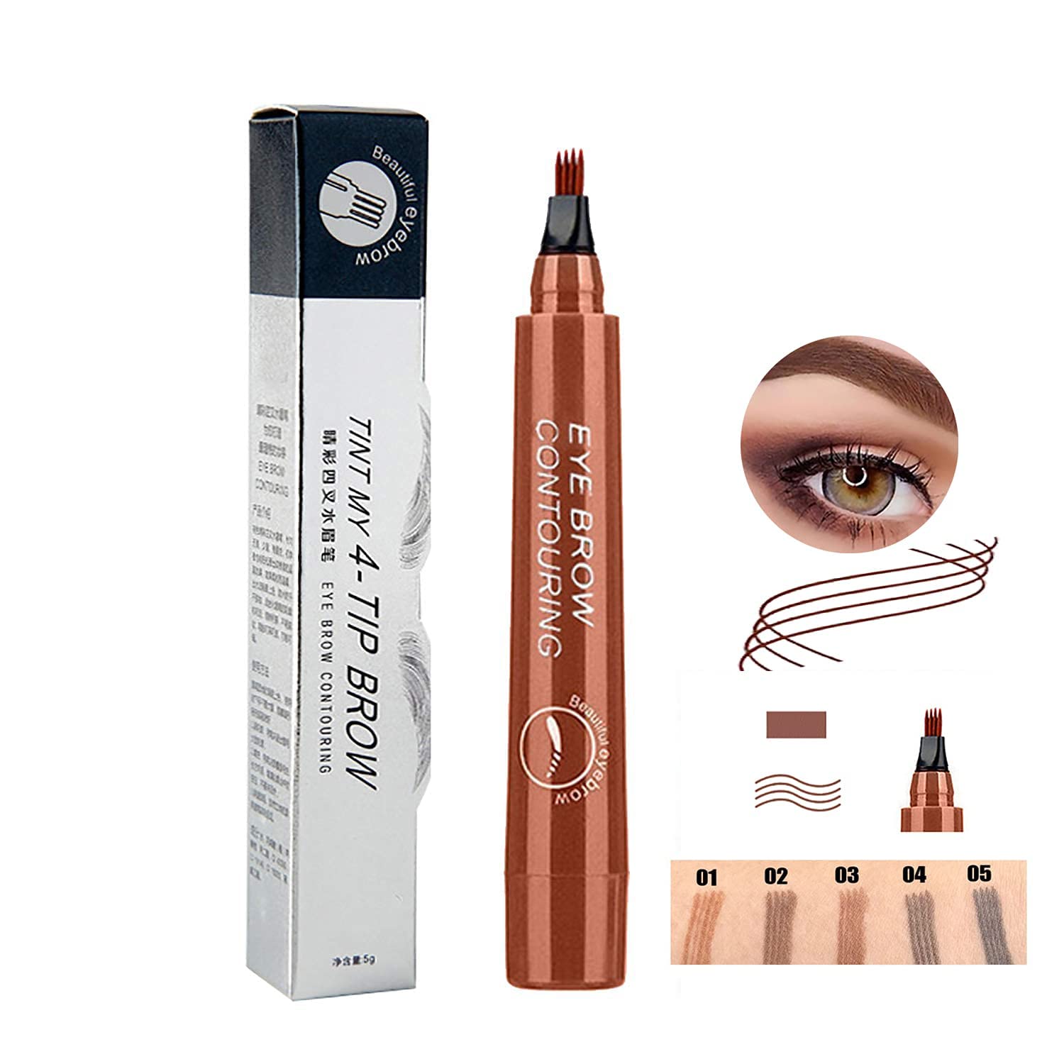 Tukefev 4 Point Eyebrow Wear Waterproof Proof No Colour Microblading Eyebrow Pen Impermeable with Simulation Root Clear Four Claws Explanatory Fading Eyebrows