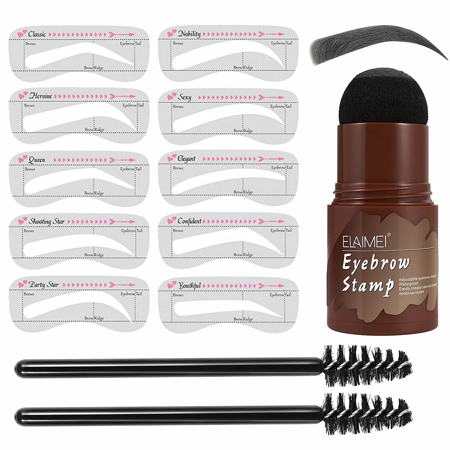 Moulis Eyebrow Stamp Waterproof Eyebrow Stamp Set, Reusable Makeup Brow Powder Kit, ‎black