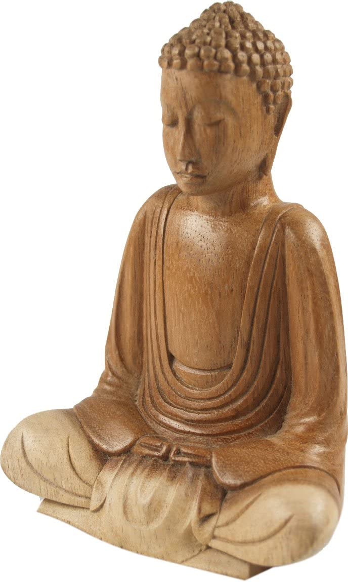 GURU SHOP Wooden Buddha Statue Handmade 16 cm Dhyana Mudra Design 4 Brown Buddha