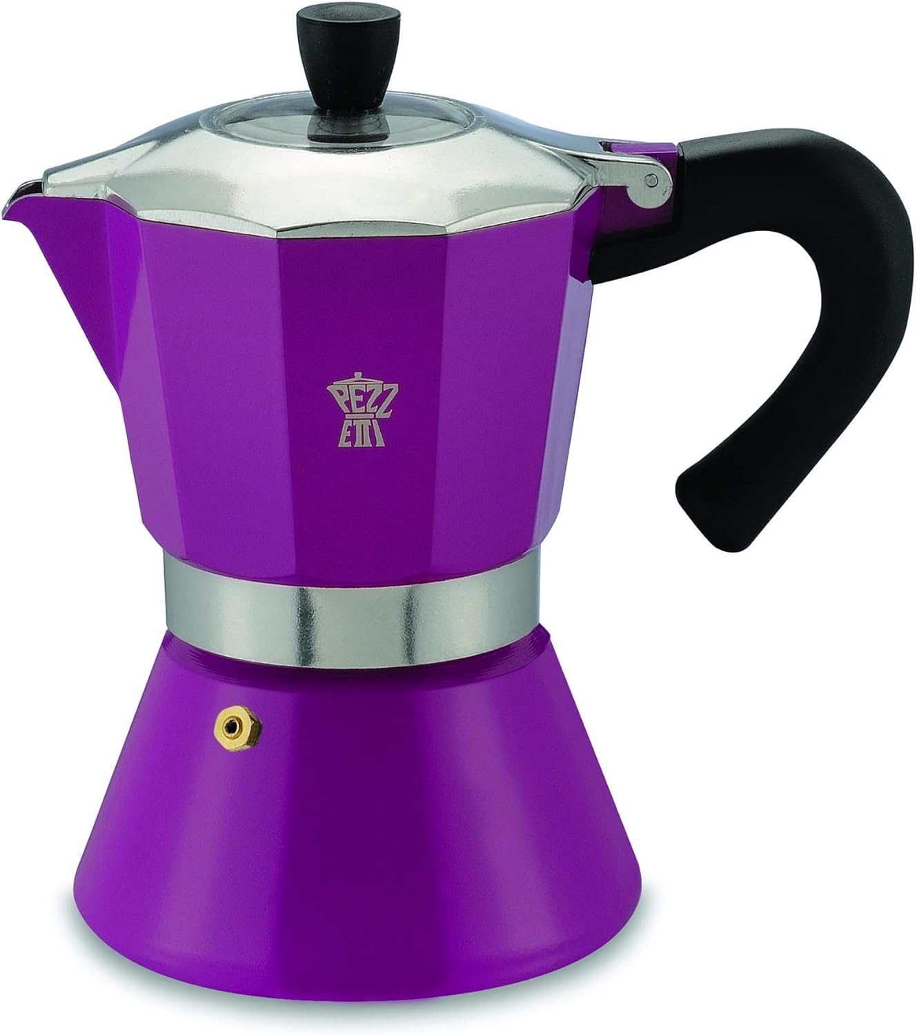Pezzetti, Bellexpress 6 Cup Espresso Maker Made of Food Grade Aluminum, Transparent Lid, Silicone Gasket, Heat Resistant Handle, Induction Surfaces, Purple