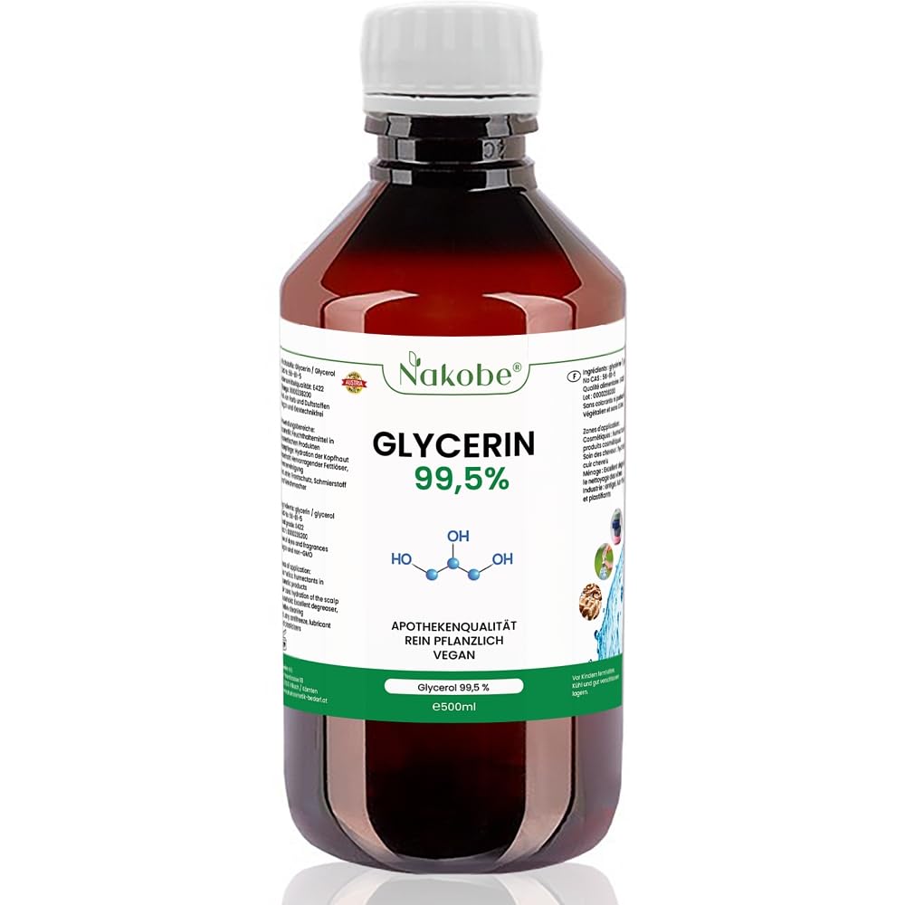 Nakobe Glycerol 99.5%, 500 ml, pure pharmacy quality, vegan, glycerol, GMO-free, E422