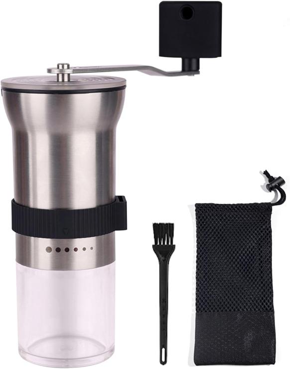Tainrunse Coffee Grinder Manual Adjustment Ceramic Grinding Core Portable Stainless Steel Perfect for Home Office Silver